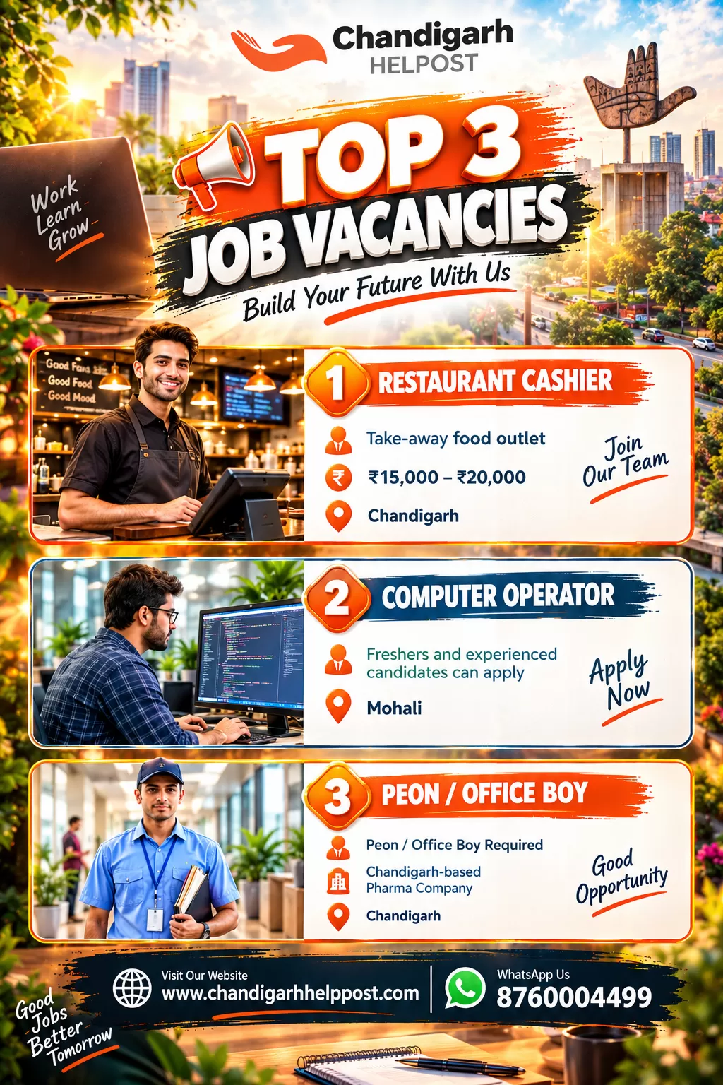 ? JOB VACANCIES ?️ HOTEL / RESTAURANT Restaurant Cashier Required Take-away food outlet Salary: ₹15,
