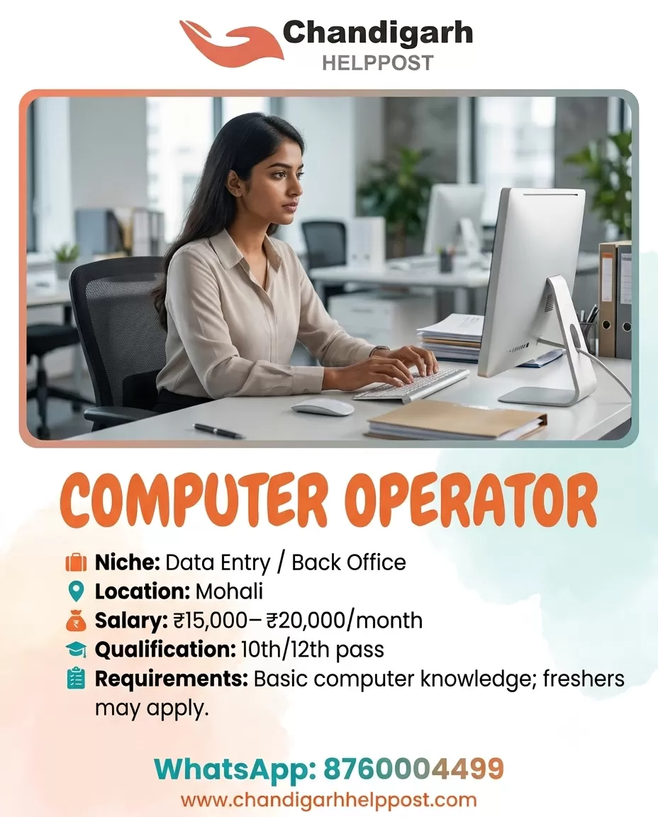 NEW JOB VACANCY: Required a computer operator for a company in Mohali
Work Mode: Onsite
Experience:
