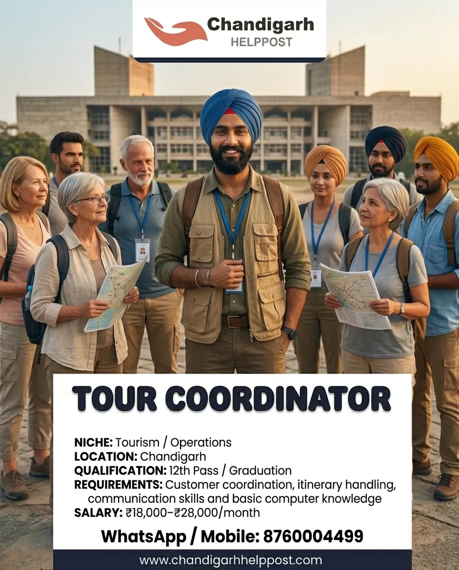 NEW JOB VACANCY: Required a tour coordinator for a company in Chandigarh
Work Mode: Onsite
Experienc